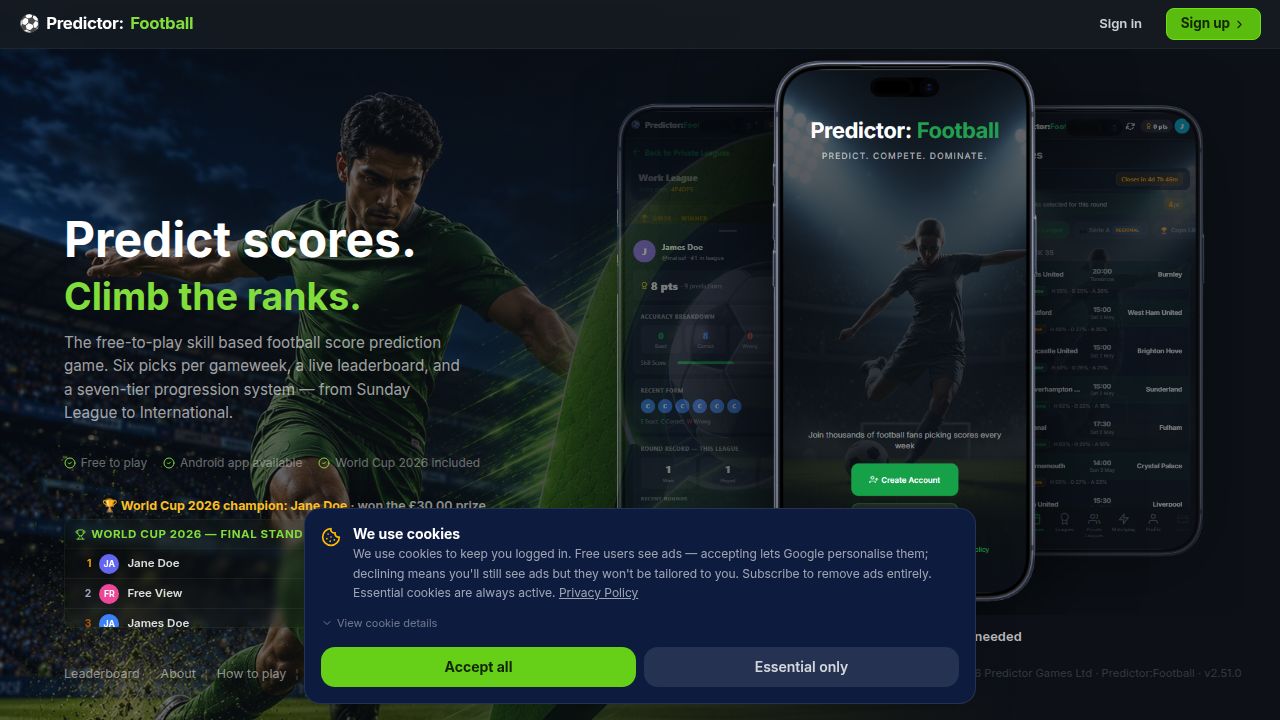 Predictor:Football — Free Score Prediction Game